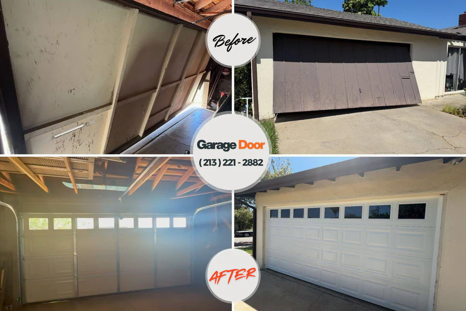 Before and after: garage door repair Brittany Farms-The Highlands, PA
